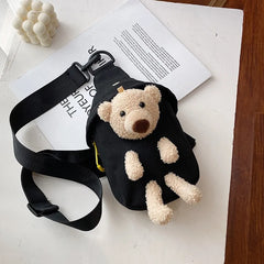 Casual Plush Bear Chest Bag Canvas Crossbody Bag for Women