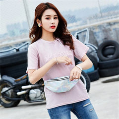 Pink Laser Holographic Waist Bag For Women