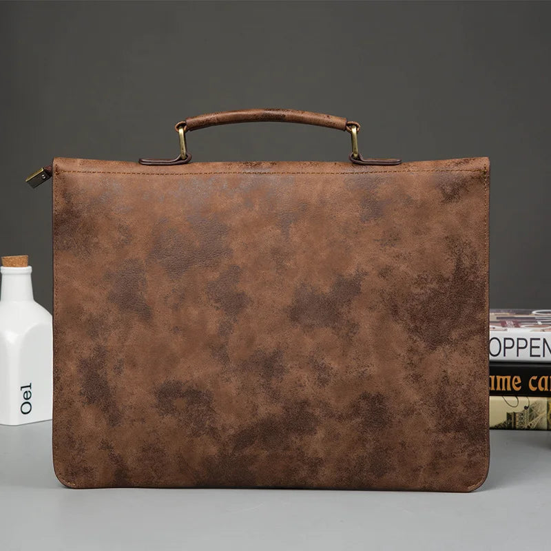 Vintage Leather Handbag Casual Men's bag Solid Portable File Tote