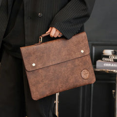 Vintage Leather Handbag Casual Men's bag Solid Portable File Tote