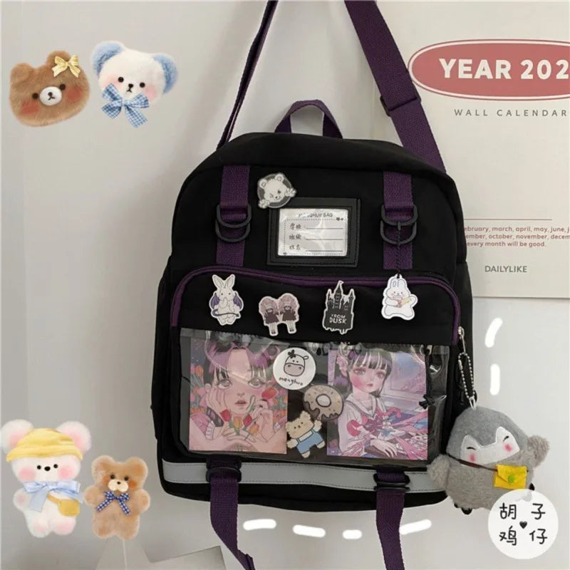 Japanese-style girl backpack with transparent pocket