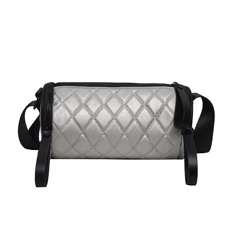 Lingge Single Shoulder Cylinder Women's Bag Wide Shoulder Belt Messenger Bag