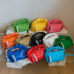Pleated Rhinestone Shoulder Bag Crystal Chain Sling Handbag