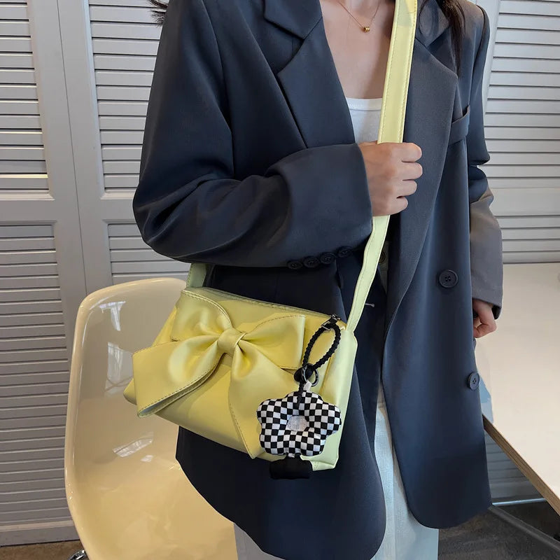 Girl Small Square Bag with Sweet Bow Cross-Body Shoulder Bag