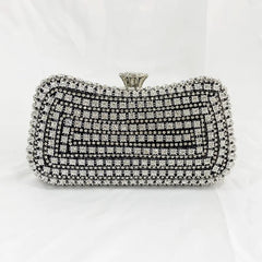 Diamond-Studded Clutch Bag for Wedding Party, Metal Handle Women's Dinner Bag