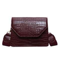 Retro Crocodile Pattern Shoulder Bag with Wide Strap