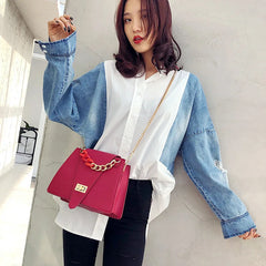 Small Square Bag with Chain Strap Metal Buckle