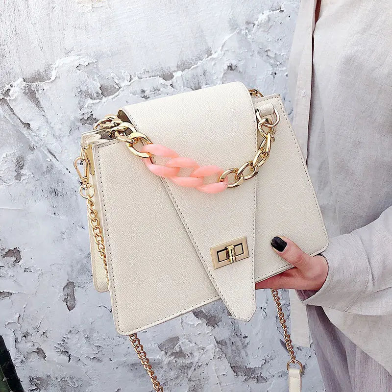 Small Square Bag with Chain Strap Metal Buckle