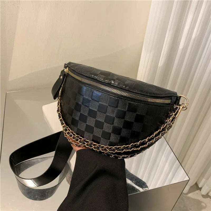 Plaid Chest Bag for Women Street Style Messenger Waist Bag