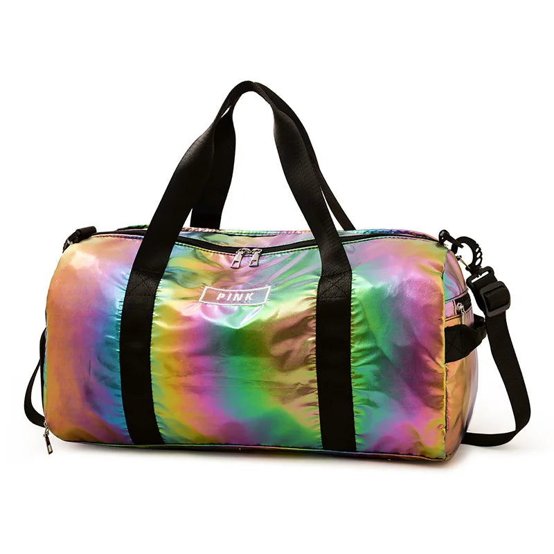 Women's Laser Yoga Bag Causal Travel Handbag Shoulder Crossbody Luggage
