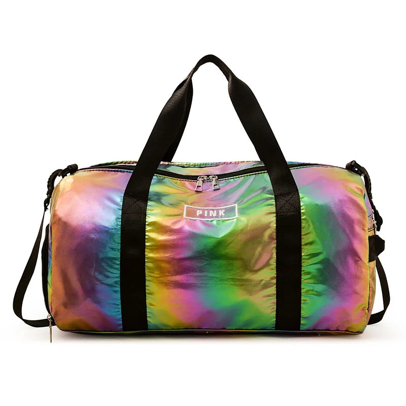 Women's Laser Yoga Bag Causal Travel Handbag Shoulder Crossbody Luggage