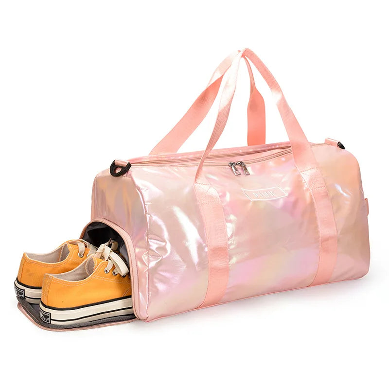 Women's Laser Yoga Bag Causal Travel Handbag Shoulder Crossbody Luggage