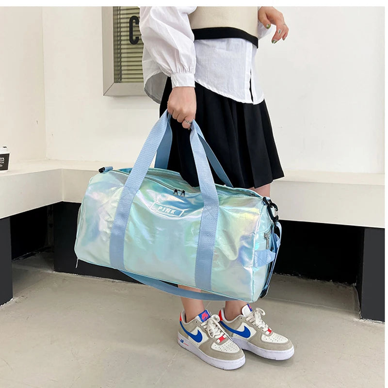 Women's Laser Yoga Bag Causal Travel Handbag Shoulder Crossbody Luggage