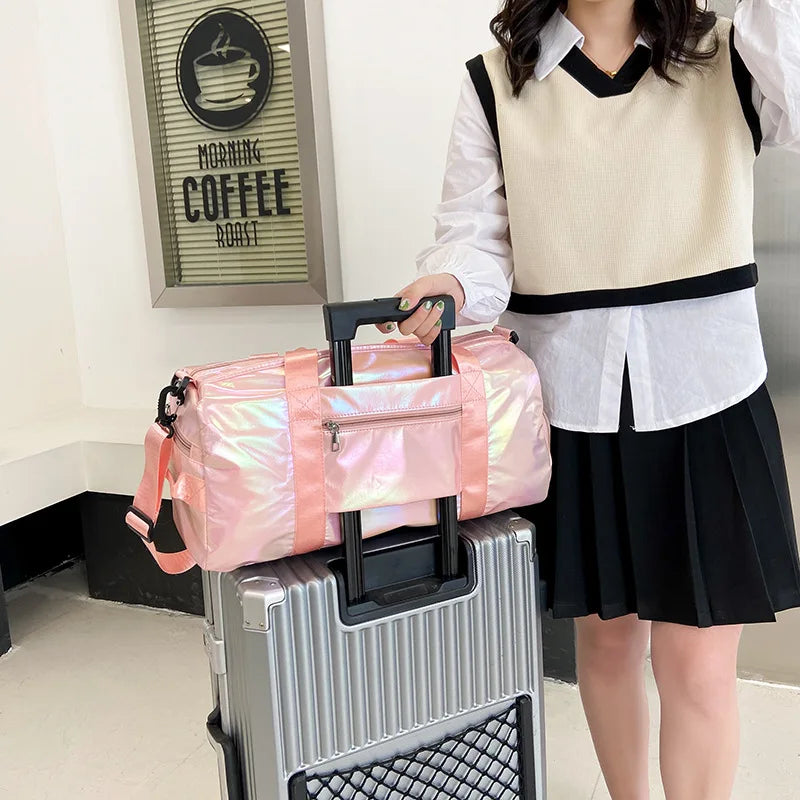Women's Laser Yoga Bag Causal Travel Handbag Shoulder Crossbody Luggage