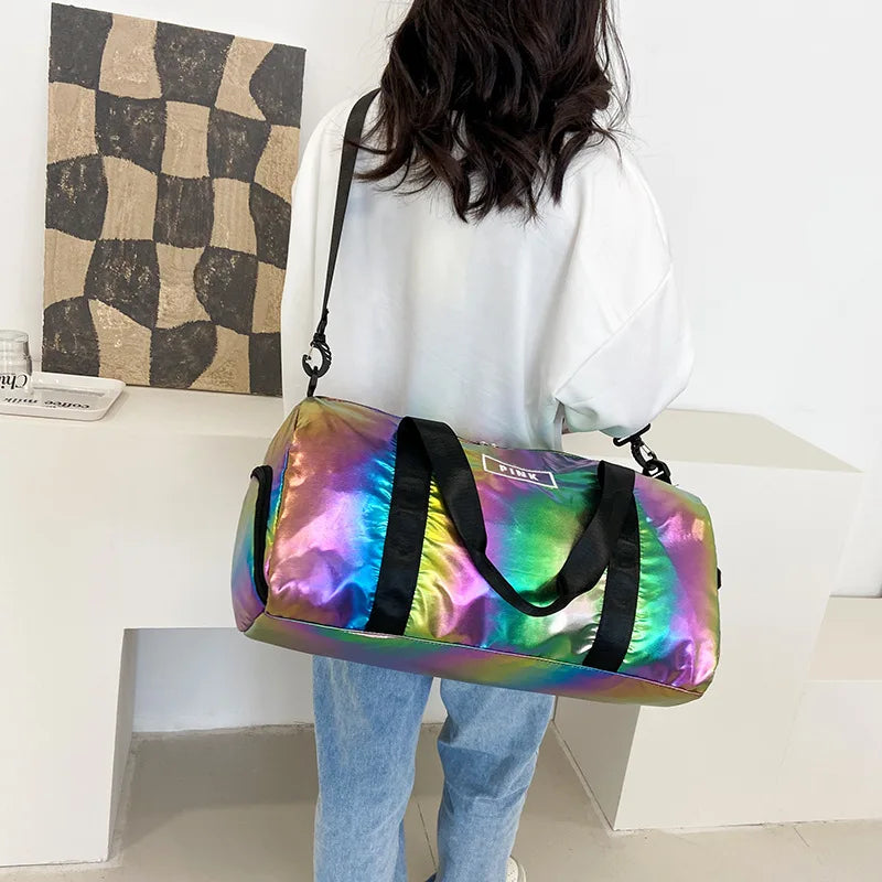 Women's Laser Yoga Bag Causal Travel Handbag Shoulder Crossbody Luggage