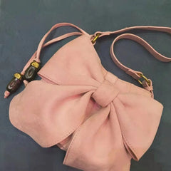 Pink Retro Velvet Bowknot Handbag Soft Suede Leather Shoulder Messenger Bag
