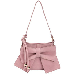 Pink Retro Velvet Bowknot Handbag Soft Suede Leather Shoulder Messenger Bag