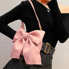 Pink Retro Velvet Bowknot Handbag Soft Suede Leather Shoulder Messenger Bag