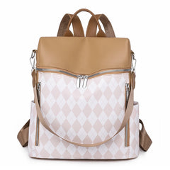 Women's Rhombus Stitching Pattern Backpack - Multi-functional PU Backpack