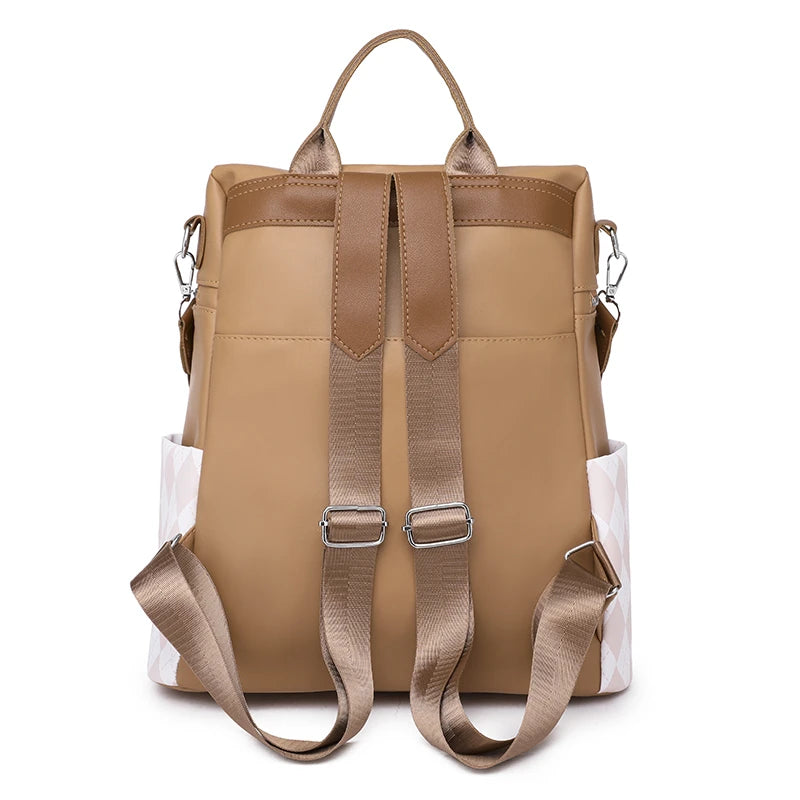 Women's Rhombus Stitching Pattern Backpack - Multi-functional PU Backpack