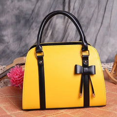 Women's PU Leather Bow Handbag Solid Color One Shoulder Bag