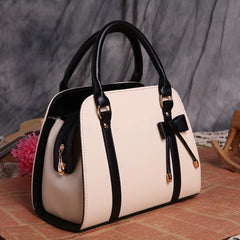Women's PU Leather Bow Handbag Solid Color One Shoulder Bag