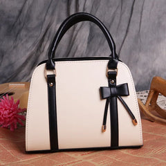 Women's PU Leather Bow Handbag Solid Color One Shoulder Bag