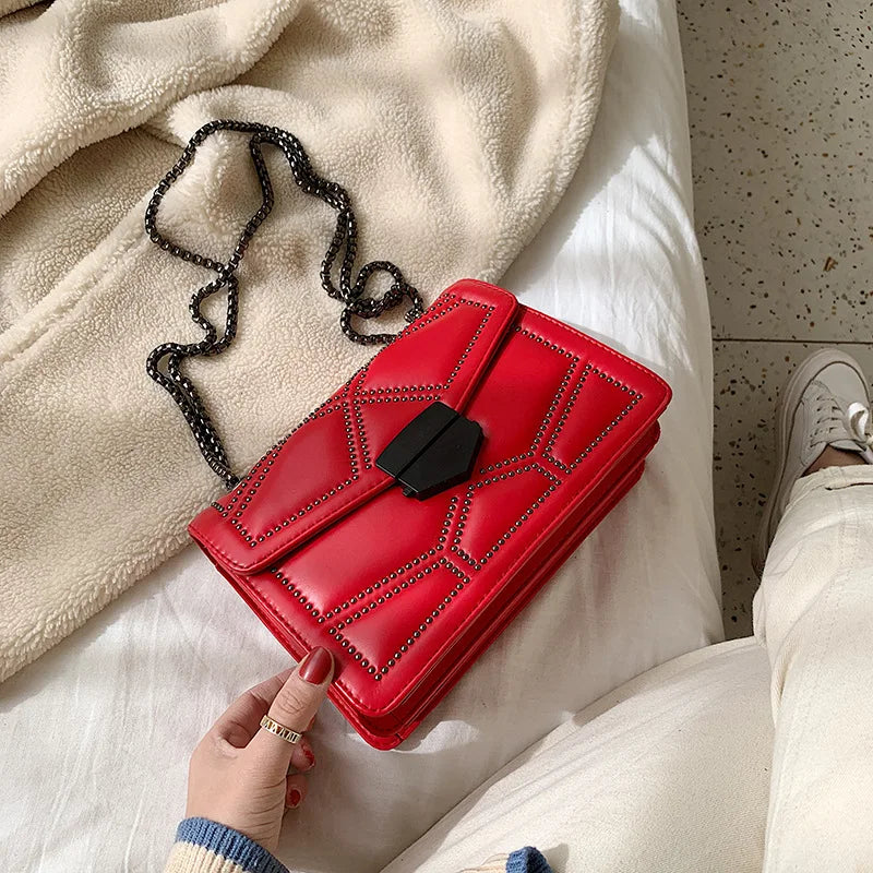 Women's PU Leather Chain Shoulder Bag Casual Messenger Small Square Bag
