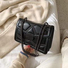 Women's PU Leather Chain Shoulder Bag Casual Messenger Small Square Bag