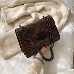 Women's PU Leather Chain Shoulder Bag Casual Messenger Small Square Bag