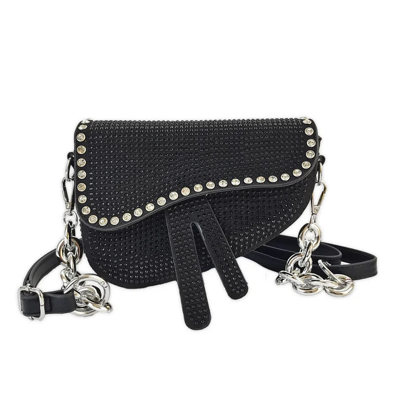 Thick Chain Saddle Bag with Bright Diamond for Women