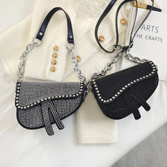 Thick Chain Saddle Bag with Bright Diamond for Women