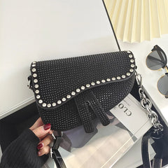 Thick Chain Saddle Bag with Bright Diamond for Women