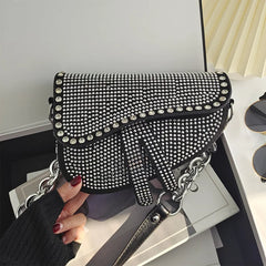 Thick Chain Saddle Bag with Bright Diamond for Women