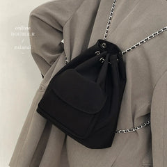 Women Casual Chains Strap Bucket Bag Drawstring Backpack