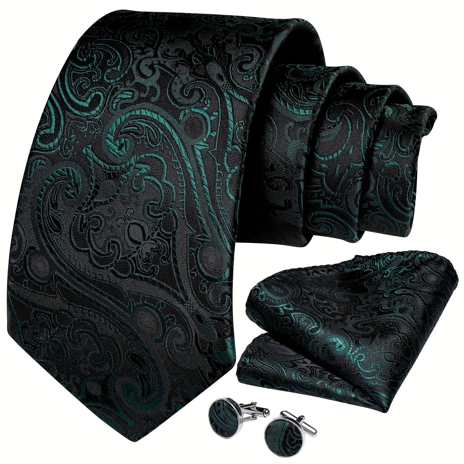 Men's Green Retro Pattern Necktie Set