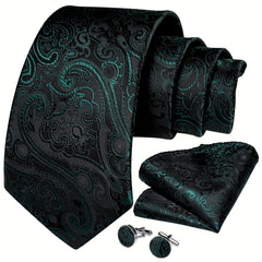 Men's Green Retro Pattern Necktie Set