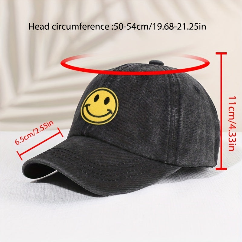 Kids Distressed Happy Face Patch Baseball Cap Sunshade