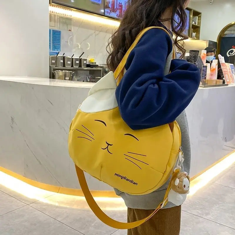 Canvas Cat Print Messenger Shoulder Bag Women Tote School Crossbody Bag