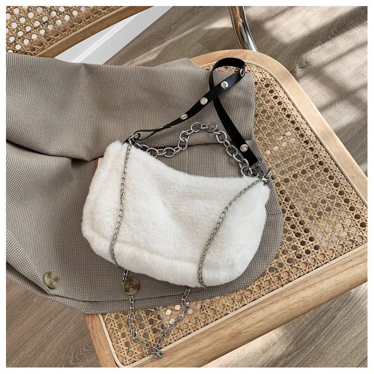 2022 Women Plush Bucket Bag Soft Faux Fur Shoulder Bag