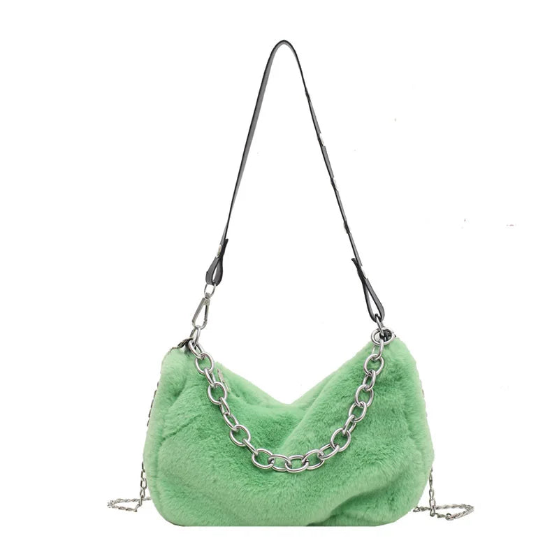 2022 Women Plush Bucket Bag Soft Faux Fur Shoulder Bag