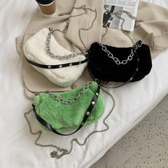 2022 Women Plush Bucket Bag Soft Faux Fur Shoulder Bag