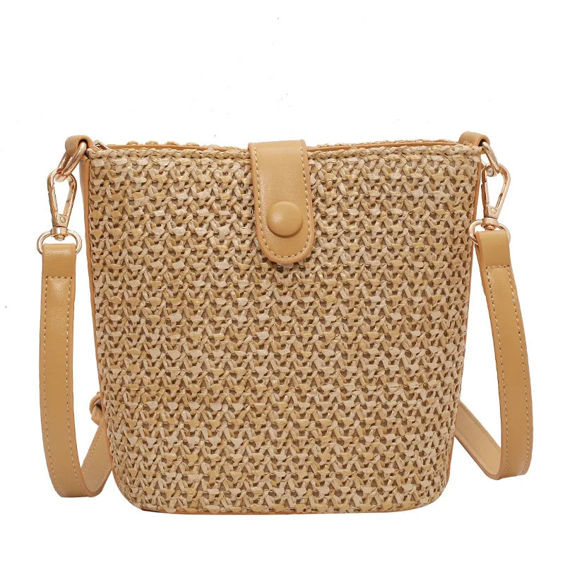 2022 Women's Straw Woven Shoulder Bag Crossbody Bucket Bag