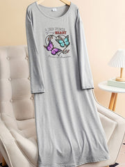 Butterfly & Heart Graphic Long Sleeve Tee Lounge Dress
