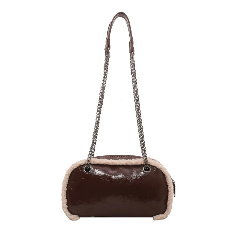 Plush Chain Shoulder Bag Retro Handbag Work Bolsa Feminina