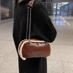 Plush Chain Shoulder Bag Retro Handbag Work Bolsa Feminina