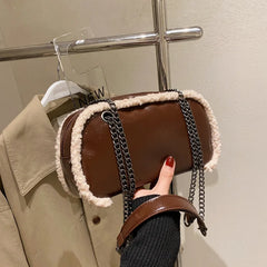 Plush Chain Shoulder Bag Retro Handbag Work Bolsa Feminina