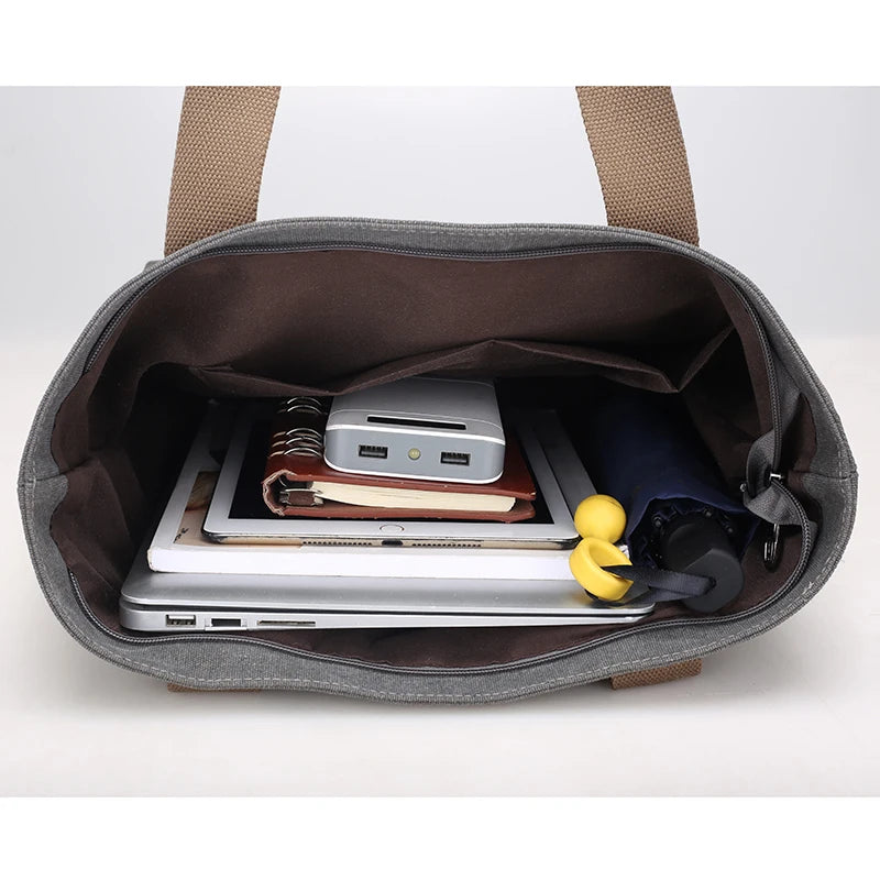 Canvas Tote Handbag Women Shoulder Bag Zipper Eco Shopping Bag