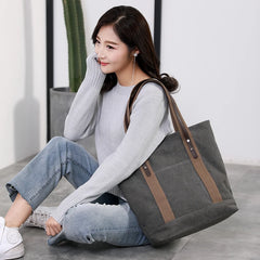 Canvas Tote Handbag Women Shoulder Bag Zipper Eco Shopping Bag