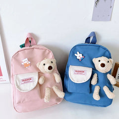 Cartoon Bear Canvas School Bags For Kids Kindergarten Children Backpacks